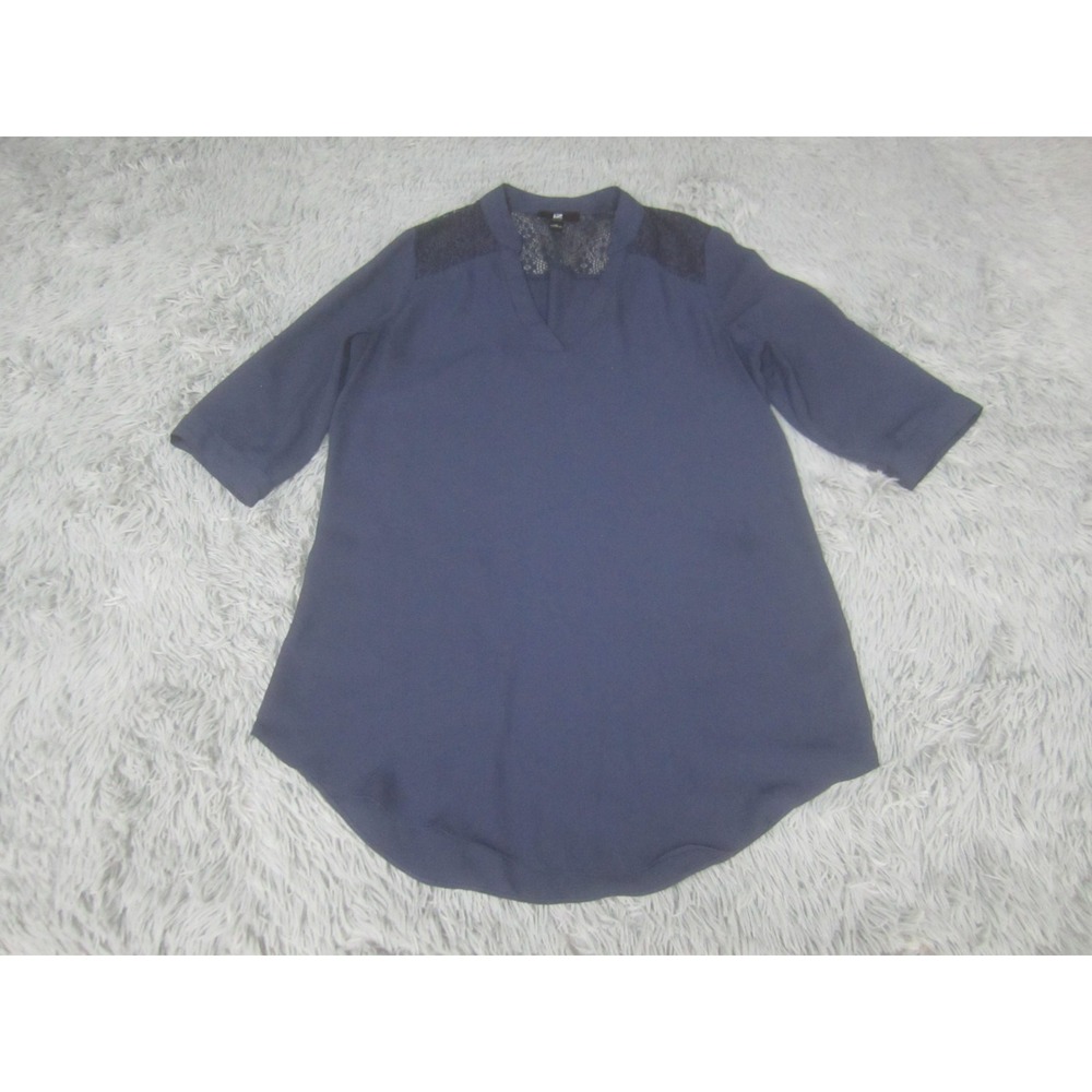 IZ Byer Blouse Womens Medium Blue V-Neck Half Sleeve Peasant Top Curved Hem